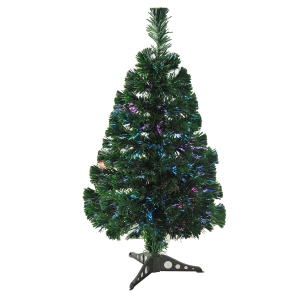 HOMCOM 2FT Pre-Lit Artificial Christmas Spruce Tree, Plastic Stand-Green