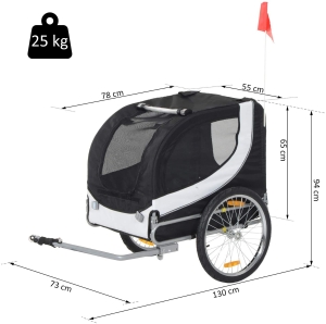 PawHut Folding Dog Bike Trailer Pet Bicycle Jogger Travel Carrier-Black & White