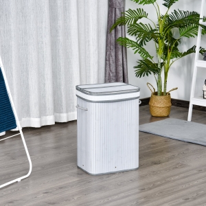 HOMCOM 70L Flip Lid Bamboo Laundry Basket Grey