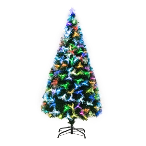 HOMCOM 5ft Tall Artificial Tree Fiber Optic Colorful LED Pre-Lit Holiday Home Christmas Decoration with Flash Mode, Green