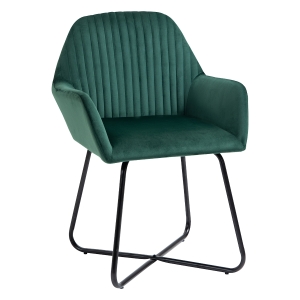 HOMCOM Modern Accent Chair Velvet Upholstered Lounge Armchair Metal Base Green