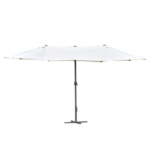 Outsunny 4.6M Sun Umbrella Canopy Double-sided Crank Sun Shade w/ Cross Base Off White
