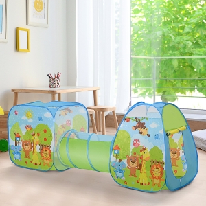 HOMCOM Toddler Polyester 3 in 1 Pop Up House Tent Play Tunnel Multi-Colour Characters