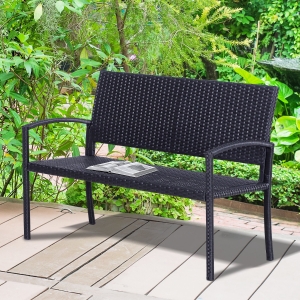 Outsunny Rattan Chair 2-Seater Loveseat-Black