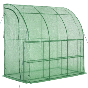 Outsunny Walk-In Lean to Wall Gardening Greenhouse with 2 Zippered Doors 2 Tiered 2x1x2m