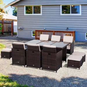 Outsunny 11 Pieces Rattan Dining Set, Aluminium-Brown