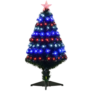 HOMCOM 3ft 90cm Green Fibre Optic Artificial Christmas Tree-Multi colour LED Lights