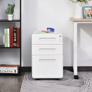 Vinsetto Steel 3-Drawer Curved Mobile File Cabinet w/ Lock All-Metal Rolling White
