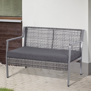 Outsunny 2 Seater Rattan Bench W/Cushions-Grey