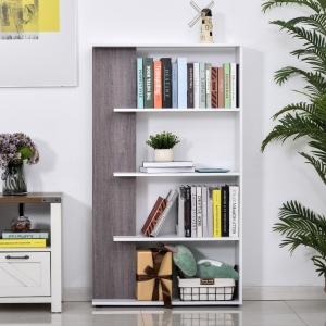 HOMCOM Particle Board 4-Tier Multifunction Bookshelf Grey/White