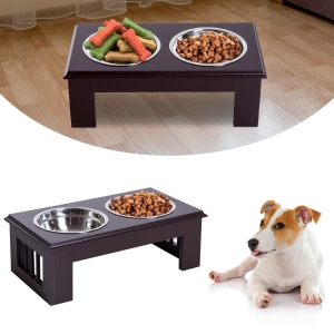 Pawhut Stainless Steel Pet Feeder, 43.7Lx24Wx15H cm-Brown