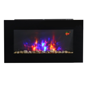HOMCOM 1000W/2000W Wall Mounted Tempered Glass Electric Fireplace Heater-Black