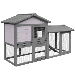 PawHut Small Animal Two-Level Fir Wood Rabbit Hutch w/ Ramp Burnt Yellow