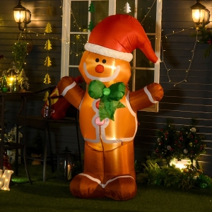 HOMCOM 1.8m LED Polyester Outdoor Christmas Inflatable Gingerbread Man