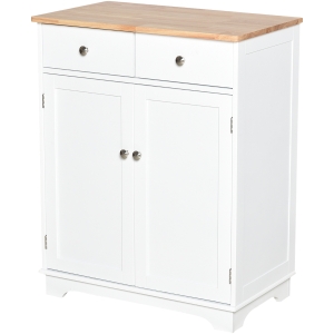 HOMCOM MDF 2-Drawer Double Door Kitchen Cabinet, 68W x 40.3D x 85Hcm-White
