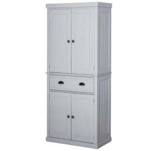 HOMCOM MDF Freestanding Kitchen Storage Cabinet w/ 2 Drawers 2 Cupboards Adjustable Shelves Anti-Tilt Safety Elegant Traditional Design, 183H x 76.2W x 40.2Dcm-Grey