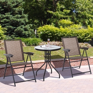 Outsunny 3 Pcs Outdoor Portable Garden Furniture Set, Steel, Sling Fabric-Brown