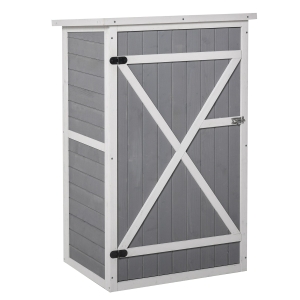 Outsunny 1.8 x 2.4ft Small Fir Wood Garden Storage Shed with Shelves - Grey