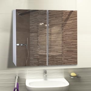 HOMCOM Double Door Wall Mounted Glass Mirror Cabinet 3 Tier Shelf, 80L x 60H x 15D cm