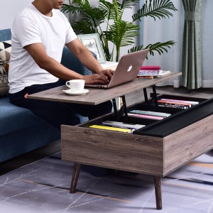 HOMCOM Particle Board Lift-Top Storage Coffee Table Wood Tone