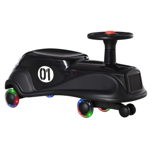 HOMCOM Wiggle Car Ride On Toy w/LED Flashing Wheels for 2-6 Years Old Black