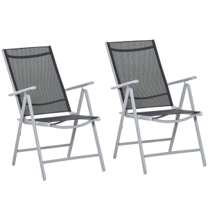 Outsunny 2 PCS Folding Patio Dining Chair Set w/ Adjustable Texteline Back & Armrest