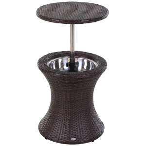Outsunny Rattan Ice Bucket W/Table-Brown