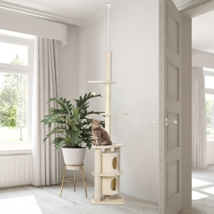 PawHut Cats 5-Tier Sisal Rope Scratching Tree w/ Dangle Toy Beige