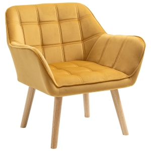 HOMCOM Luxe Velvet-Feel Accent Chair w/ Wide Arms Slanted Back Padding Wood Legs Yellow