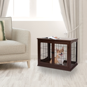 PawHut Small Dogs 3-Door MDF Indoor Cage Brown
