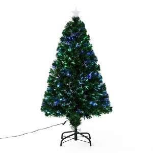 HOMCOM 4ft Pre-Lit Fibre Optic Artificial Christmas Tree Holiday Xmas Décor with Tree Topper - Green
