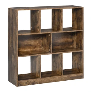 HOMCOM Rustic Brown 3-Tier Bookcase, Storage Shelf Display Rack Organizer for Home Office, Living Room, Playroom
