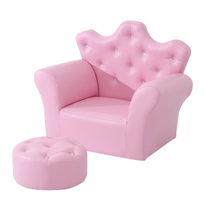 HOMCOM PU Leather Kids Set:1xArmchair, 1xStool-Pink