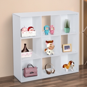 HOMCOM 9 Cubes 3-Tier Shelving Cabinet, Particle Board-White