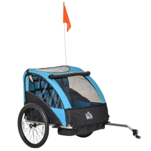 HOMCOM Trailer for Kids Child Bike Foldable Baby Carrier 2-Seat w/ Storage Bag Safety Harness Blue