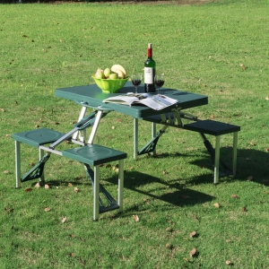 Outsunny ABS Aluminum Portable Picnic Table Bench Set Green