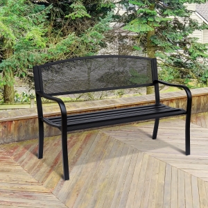 Outsunny Garden Bench Furniture Patio Park 2 Person Chair Seat Steel Black 120cm Outdoor