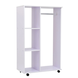 HOMCOM Particle Board Mobile Open Wardrobe on Wheels White