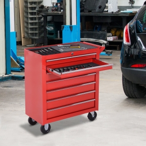 Durhand Steel 7 Drawer Tool Storage Cabinet Tool Chest w/ Roll Wheels Red