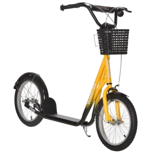 HOMCOM Kids Scooter Adjustable w/ Inflatable Wheel Brake Basket Cupholder Mudguard