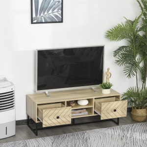 HOMCOM Steel Frame MDF 4-Compartment TV Media Unit Black/Oak