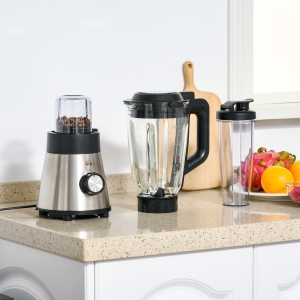 HOMCOM Blender Smoothie Maker, 900W Countertop Blender with 5 Speed Setting, Pulse Function, 1.5L Mix Cup, Portable Cup and Grinder for Ice, Fruit, Vegetable and Nut