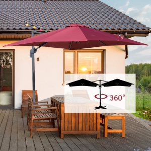 Outsunny Square Umbrella Parasol W/360° Rotation, 245Lx245Wx248H cm-Wine Red