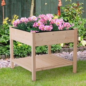 Outsunny Elevated Fir Wood Plant Box, 91Lx91Wx81H cm-Natural Wood Colour