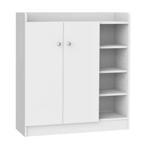 HOMCOM Large Shoe Storage Cabinet, Hallway Organiser with 2 Doors & 4 Adjustable Shelves, Sleek White