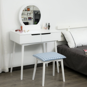 HOMCOM Pine Wood Dressing Table w/ Stool White