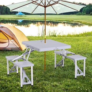 Outsunny Aluminium PP 4-Seater Portable Picnic Table and Bench Set Silver