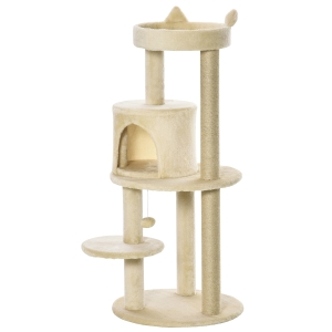 PawHut 3-Tier Deluxe Cat Activity Tree w/ Scratching Posts Ear Perch House Kitten Beige