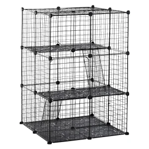 PawHut Pet Playpen, DIY Small Animal Cage with Metal Wire Fence, 39 Panels, 3 Doors, 2 Ramps, for Kitten, Bunny, Black.