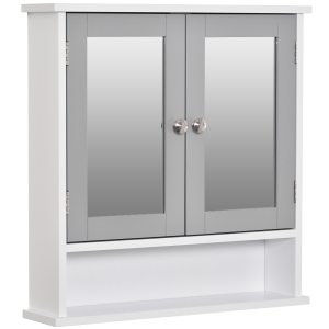 kleankin Bathroom Mirror Cabinet, Wall-Mounted Storage Organizer with Double Doors
